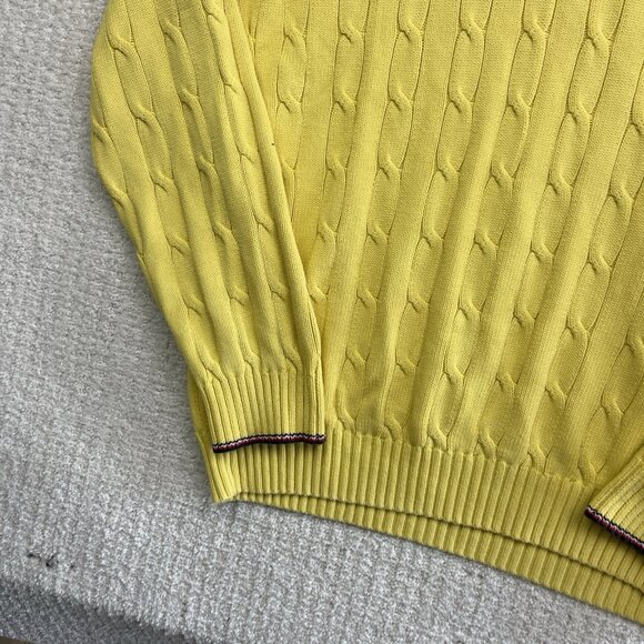 Vintage Tommy Hilfiger Cable Knit Sweater Yellow Men XL Preppy Grandpa Pullover - Picture 4 of 10